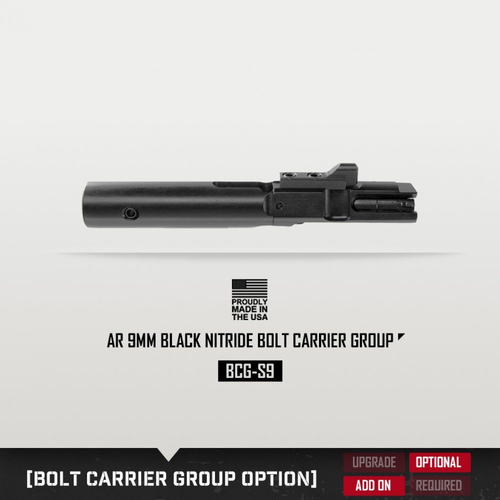  AR 9mm 16" Barrel W/ 12'' Clamp on Key Mod Handguard| Blue or Red Color Options Charging handle and Dust Cover| ''NINER'' Carbine Kit