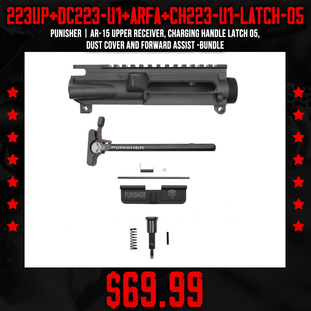 PUNISHER | AR-15 Upper Receiver, Charging Handle LATCH 05, Dust Cover and Forward Assist -Bundle PUNISHER | AR-15 Upper Receiver, Charging Handle LATCH 05, Dust Cover and Forward Assist -Bundle