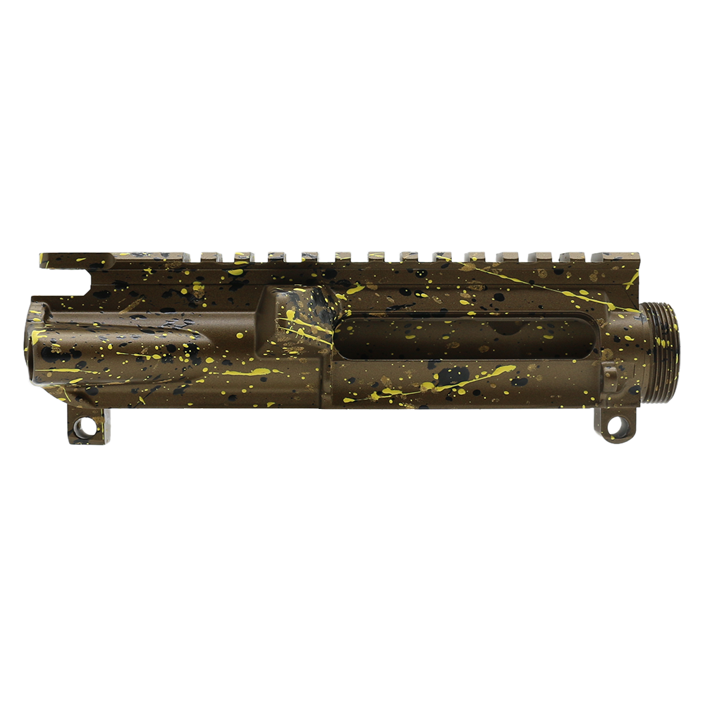 Cerakote Splatter| AR-15 Mil-Spec Upper Receiver - Base Burnt Bronze - Pattern - Gold - Black - Lemon Zest - Made in U.S.A