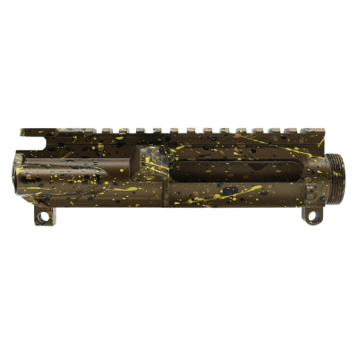Cerakote Splatter| AR-15 Mil-Spec Upper Receiver - Base Burnt Bronze - Pattern - Gold - Black - Lemon Zest - Made in U.S.A