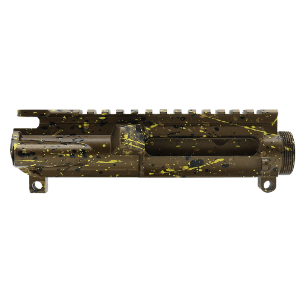 Cerakote Splatter| AR-15 Mil-Spec Upper Receiver - Base Burnt Bronze - Pattern - Gold - Black - Lemon Zest - Made in U.S.A
