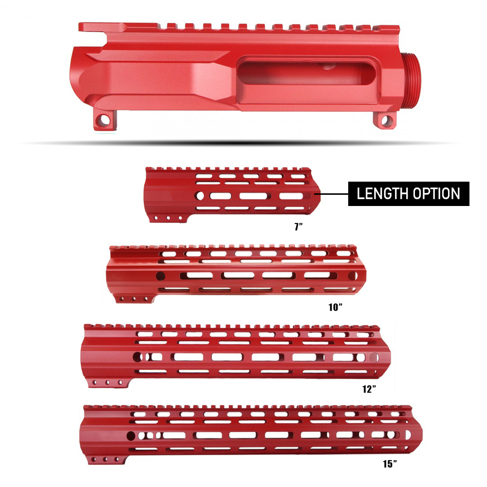 CERAKOTE RED| AR-15 Upper Receiver Billet and Angle Cut M-Lok Handguard |Made in U.S.A. 