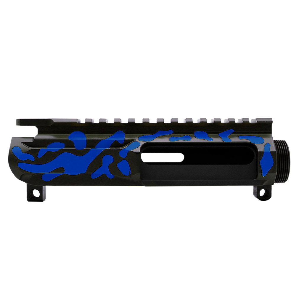 CERAKOTE CAMO BLU | AR-15/47/9/300 Custom Lightweight Side Cut Billet Upper Receiver - Base BLK - Pattern - BLU - Made In U.S.A CERAKOTE CAMO BLU | AR-15/47/9/300 Custom Lightweight Side Cut Billet Upper Receiver - Base BLK - Pattern - BLU - Made In U.S.A