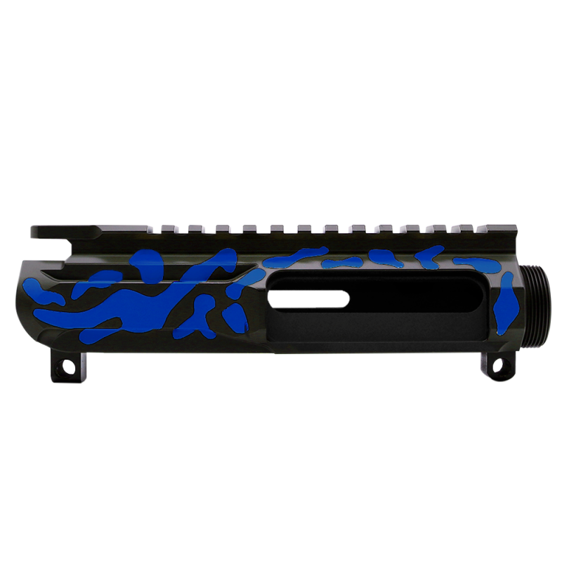 CERAKOTE CAMO BLU | AR-15/47/9/300 Custom Lightweight Side Cut Billet Upper Receiver - Base BLK - Pattern - BLU - Made In U.S.A CERAKOTE CAMO BLU | AR-15/47/9/300 Custom Lightweight Side Cut Billet Upper Receiver - Base BLK - Pattern - BLU - Made In U.S.A