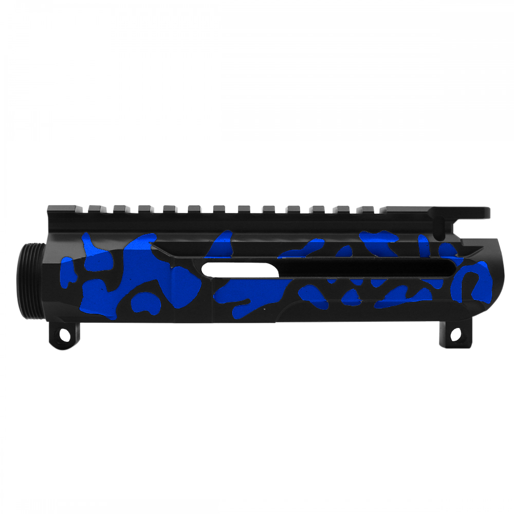 CERAKOTE CAMO BLU | AR-15/47/9/300 Custom Lightweight Side Cut Billet Upper Receiver - Base BLK - Pattern - BLU - Made In U.S.A CERAKOTE CAMO BLU | AR-15/47/9/300 Custom Lightweight Side Cut Billet Upper Receiver - Base BLK - Pattern - BLU - Made In U.S.A