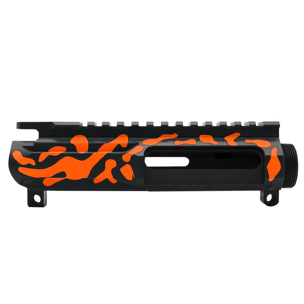 CERAKOTE CAMO| AR-15/47/9/300 Custom Lightweight Side Cut Billet Upper Receiver | Black and Hunter Orange - Made In U.S.A