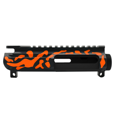 CERAKOTE CAMO ORG | AR-15/47/9/300 Custom Lightweight Side Cut Billet Upper Receiver - Base BLK - Pattern - ORG - Made In U.S.A