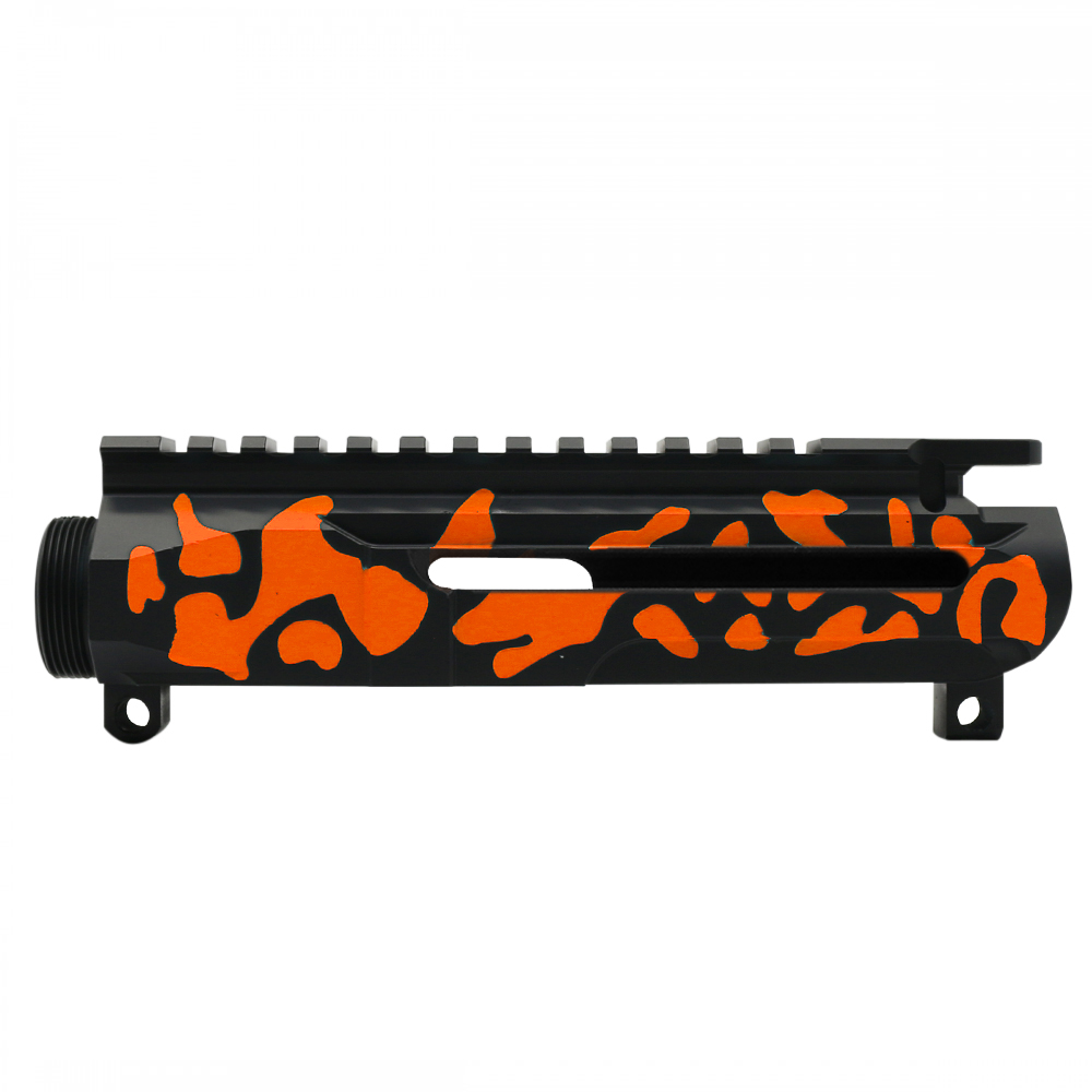 CERAKOTE CAMO| AR-15/47/9/300 Custom Lightweight Side Cut Billet Upper Receiver | Black and Hunter Orange - Made In U.S.A