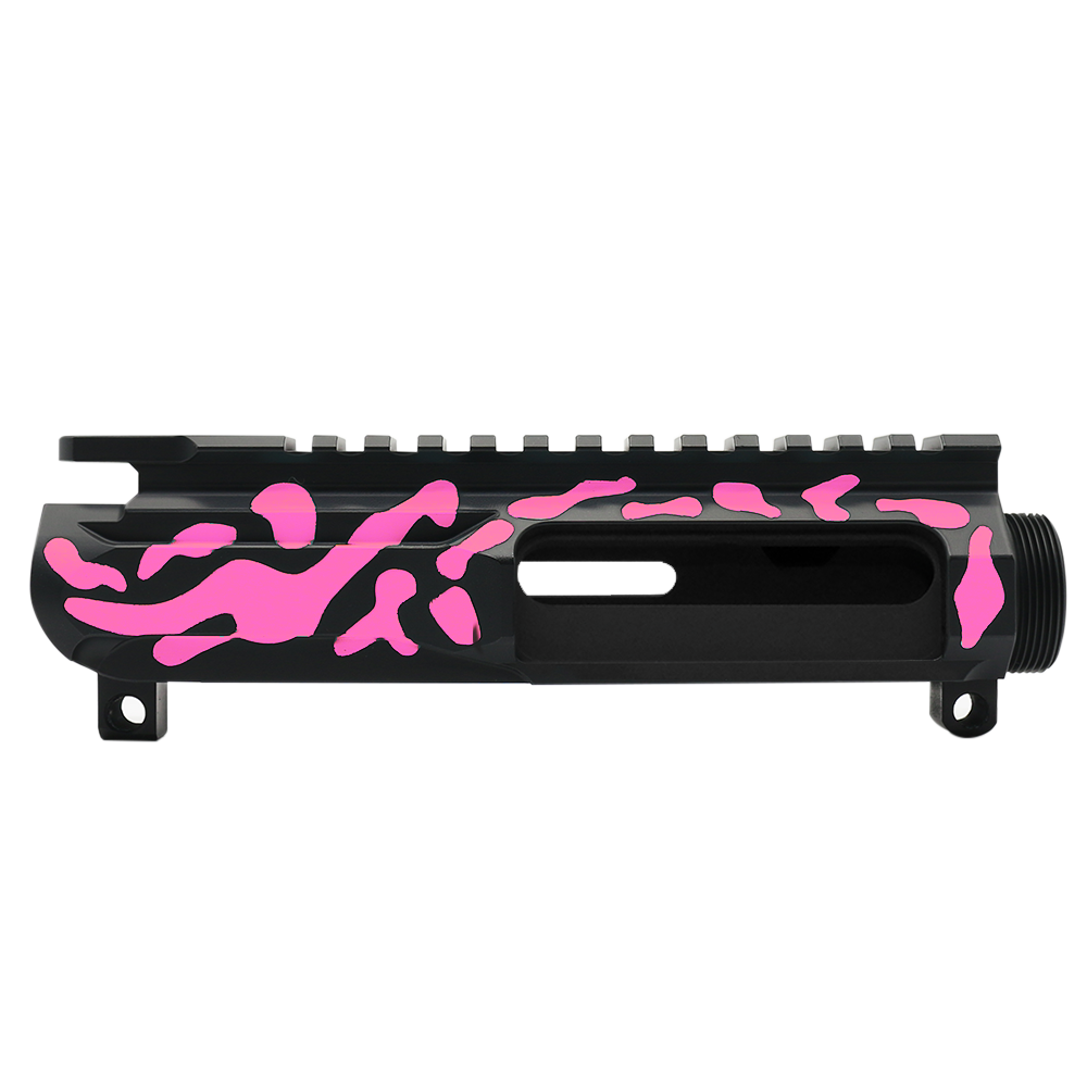 CERAKOTE CAMO| AR-15/47/9/300 Custom Lightweight Side Cut Billet Upper Receiver | Black and Pink - Made In U.S.A