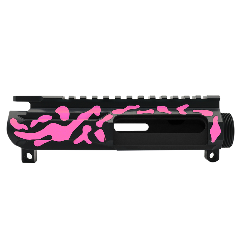 CERAKOTE CAMO| AR-15/47/9/300 Custom Lightweight Side Cut Billet Upper Receiver | Black and Pink - Made In U.S.A