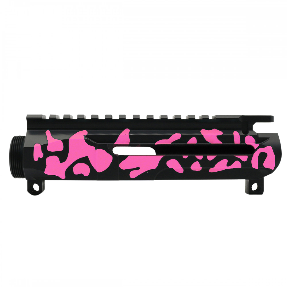 CERAKOTE CAMO| AR-15/47/9/300 Custom Lightweight Side Cut Billet Upper Receiver | Black and Pink - Made In U.S.A