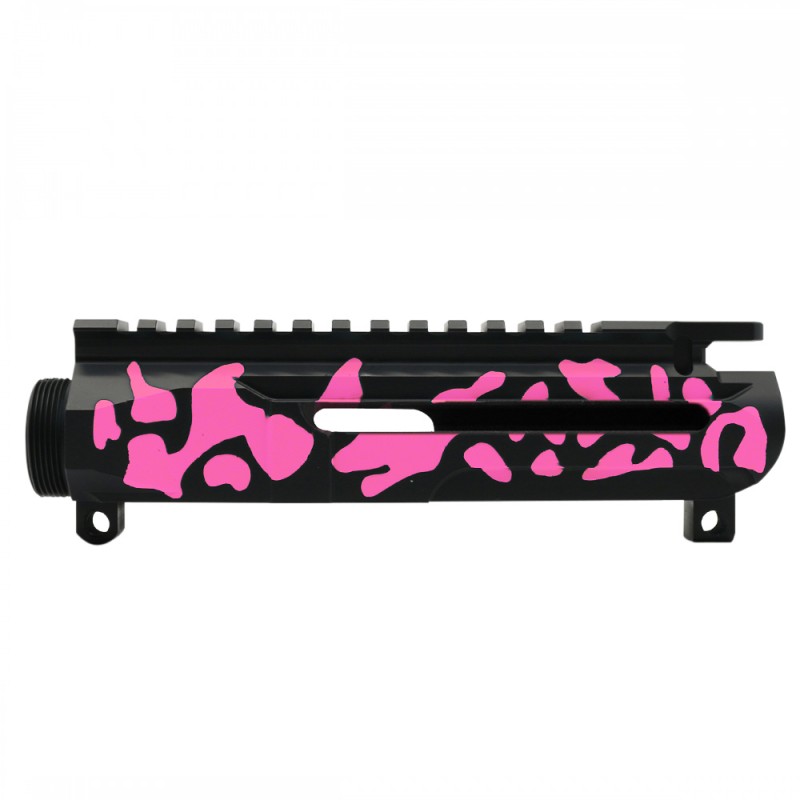 CERAKOTE CAMO| AR-15/47/9/300 Custom Lightweight Side Cut Billet Upper Receiver | Black and Pink - Made In U.S.A