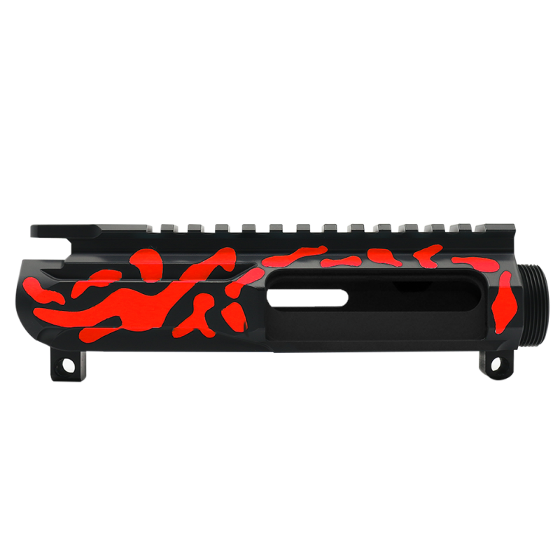 CERAKOTE CAMO| AR-15/47/9/300 Custom Lightweight Side Cut Billet Upper Receiver | Black and Red - Made In U.S.A