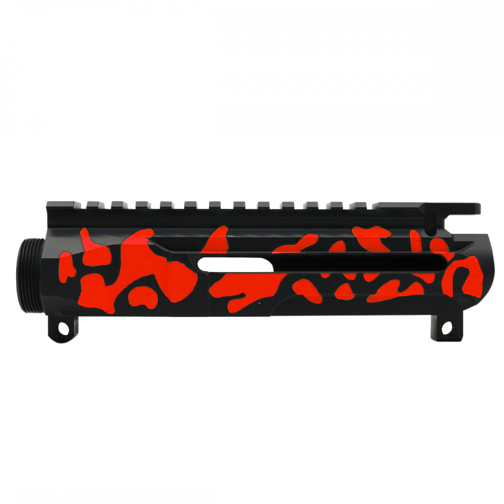 CERAKOTE CAMO| AR-15/47/9/300 Custom Lightweight Side Cut Billet Upper Receiver | Black and Red - Made In U.S.A