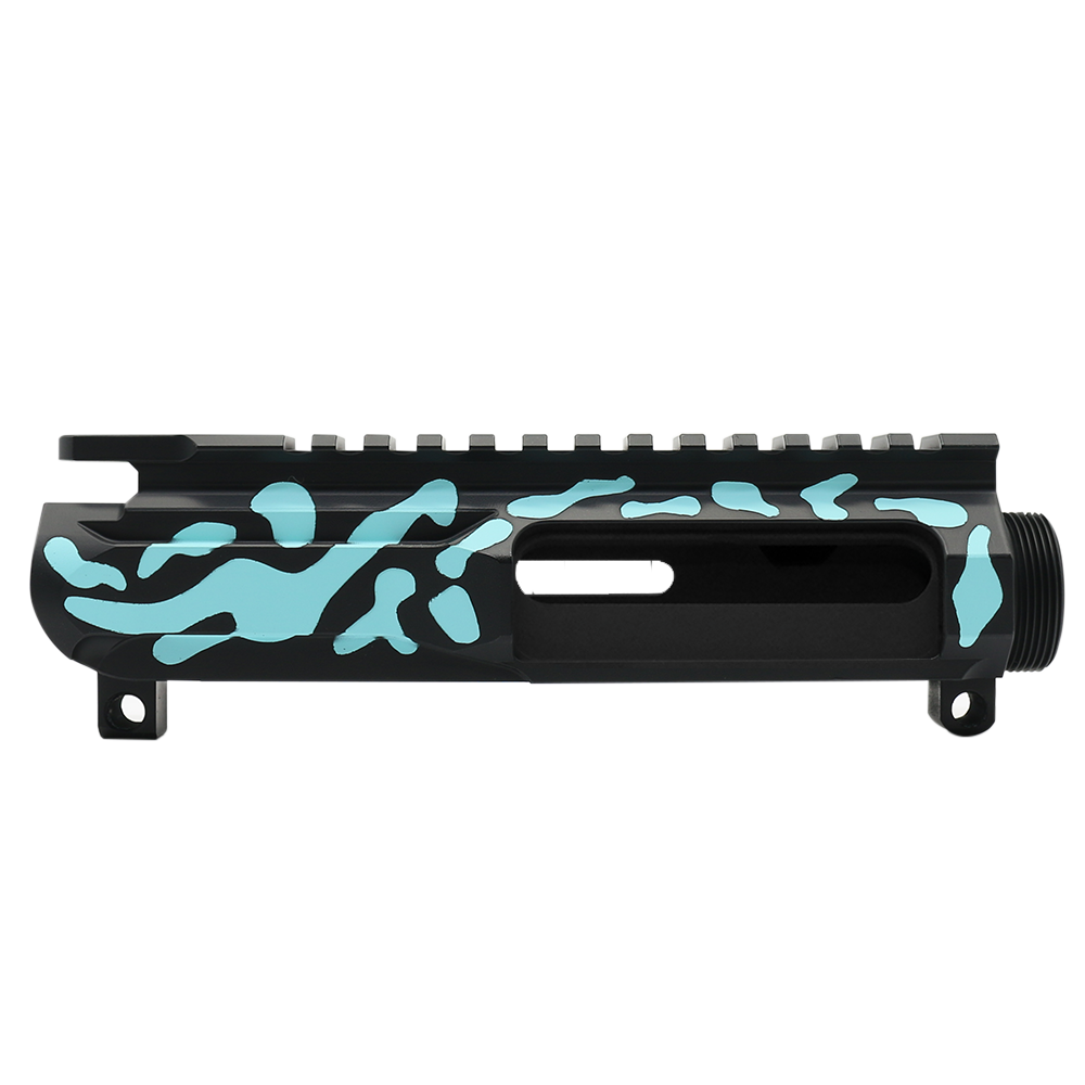 CERAKOTE CAMO| AR-15/47/9/300 Custom Lightweight Side Cut Billet Upper Receiver | Black and Robins Egg - Made In U.S.A