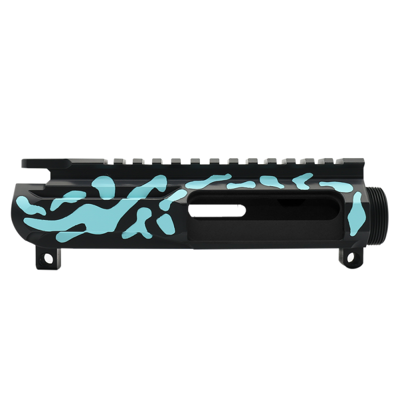 CERAKOTE CAMO| AR-15/47/9/300 Custom Lightweight Side Cut Billet Upper Receiver | Black and Robins Egg - Made In U.S.A