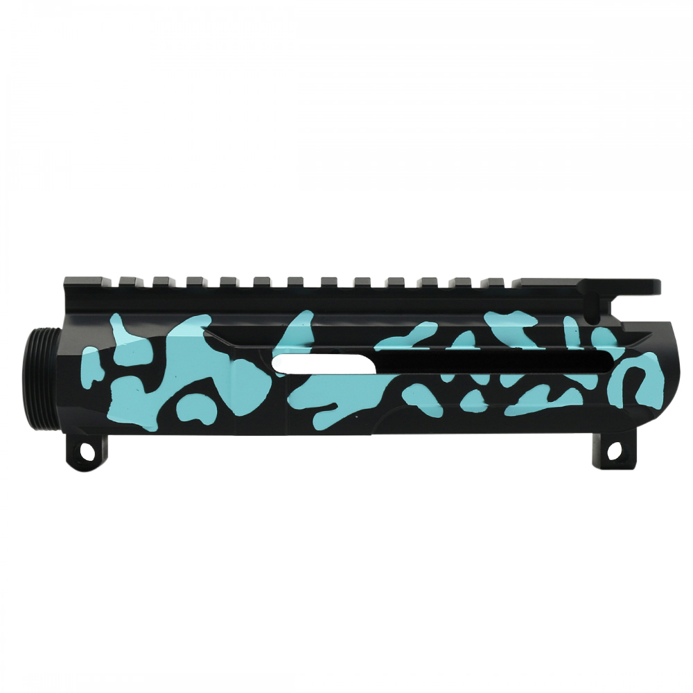 CERAKOTE CAMO| AR-15/47/9/300 Custom Lightweight Side Cut Billet Upper Receiver | Black and Robins Egg - Made In U.S.A