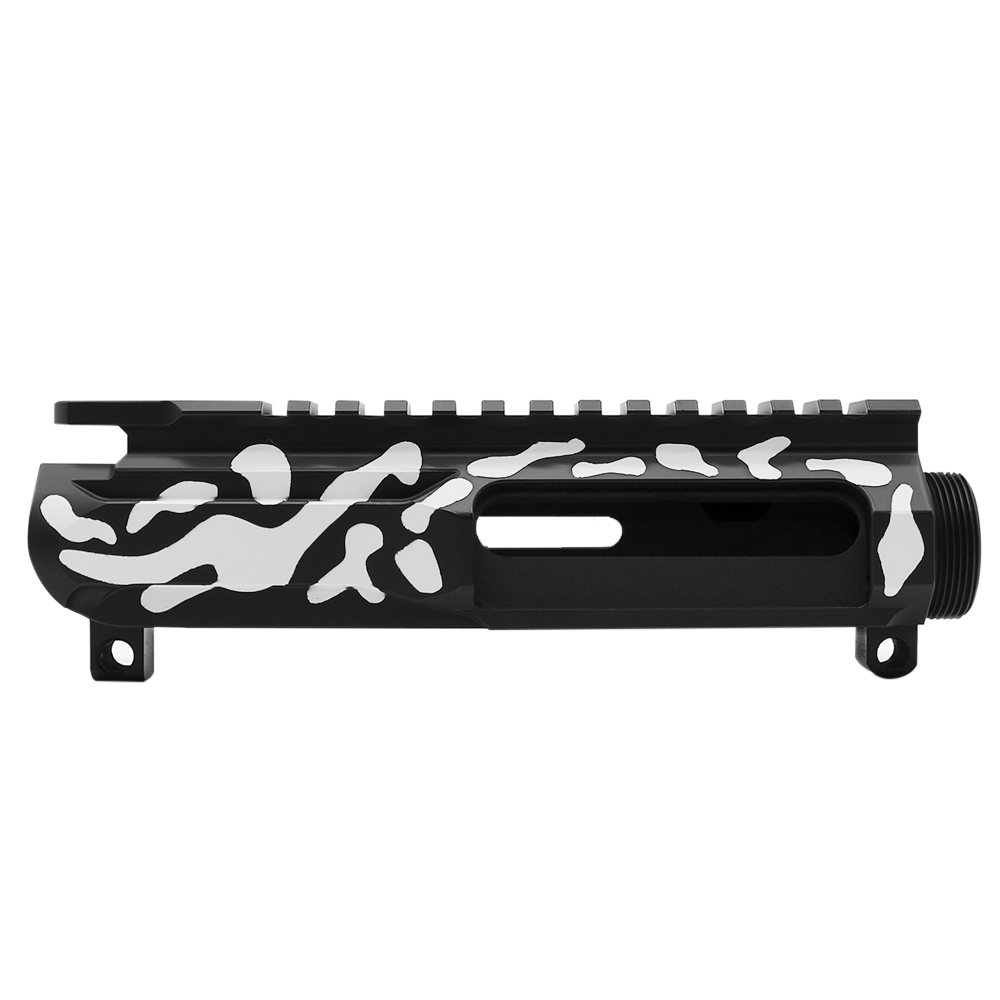 CERAKOTE CAMO| AR-15/47/9/300 Custom Lightweight Side Cut Billet Upper Receiver | Black and Bright White - Made In U.S.A