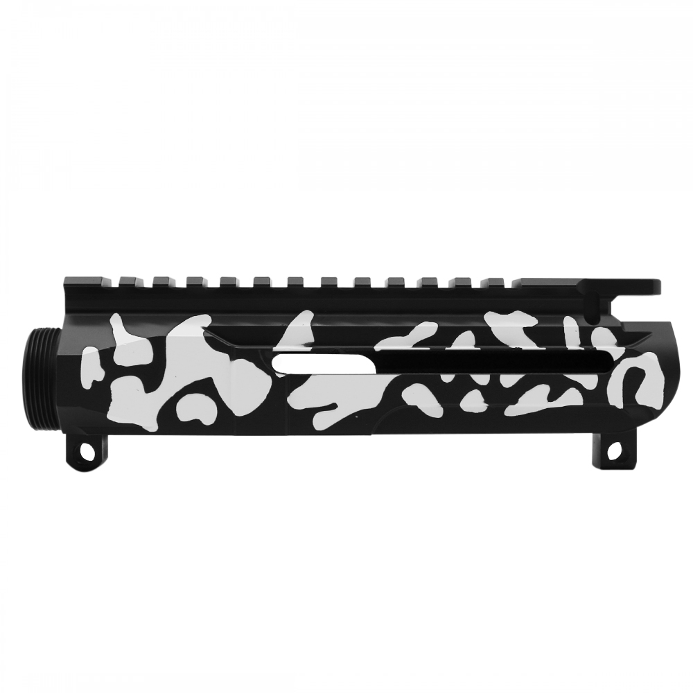 CERAKOTE CAMO| AR-15/47/9/300 Custom Lightweight Side Cut Billet Upper Receiver | Black and Bright White - Made In U.S.A