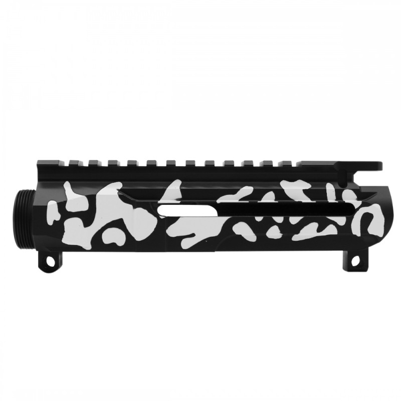 CERAKOTE CAMO| AR-15/47/9/300 Custom Lightweight Side Cut Billet Upper Receiver | Black and Bright White - Made In U.S.A