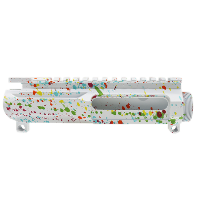 CERAKOTE SPLATTER WHI | AR-15 BILLET UPPER RECEIVER - Base WHI - Pattern - RGB.RED.PNK.ORG.LEM.ZBG - MADE IN U.S.A
