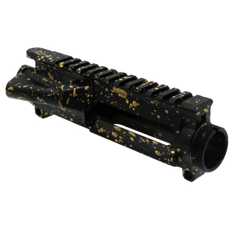 Cerakote Splatter| AR-15 Mil-Spec Upper Receiver - Base Black - Pattern - Gold - Made in U.S.A Cerakote Splatter| AR-15 Mil-Spec Upper Receiver - Base Black - Pattern - Gold - Made in U.S.A