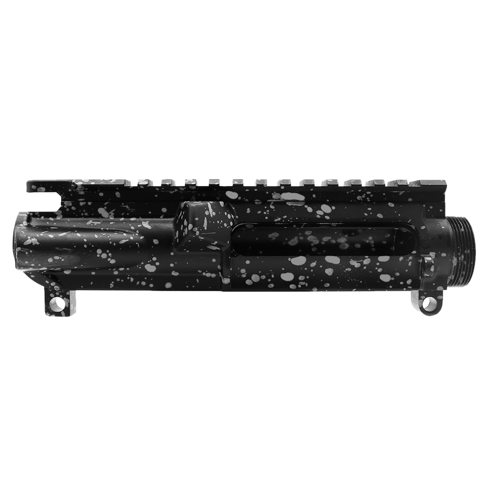 Cerakote Splatter| AR-15 Mil-Spec Upper Receiver - Base Black - Pattern - Glacier Silver - Made in U.S.A Cerakote Splatter| AR-15 Mil-Spec Upper Receiver - Base Black - Pattern - Glacier Silver - Made in U.S.A
