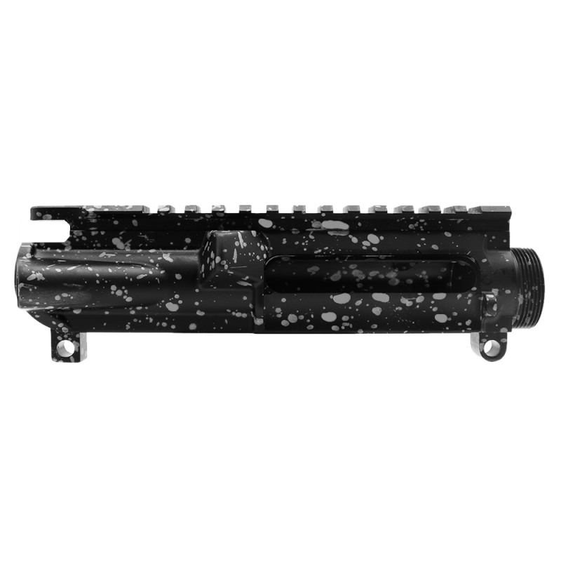 Cerakote Splatter| AR-15 Mil-Spec Upper Receiver - Base Black - Pattern - Glacier Silver - Made in U.S.A Cerakote Splatter| AR-15 Mil-Spec Upper Receiver - Base Black - Pattern - Glacier Silver - Made in U.S.A