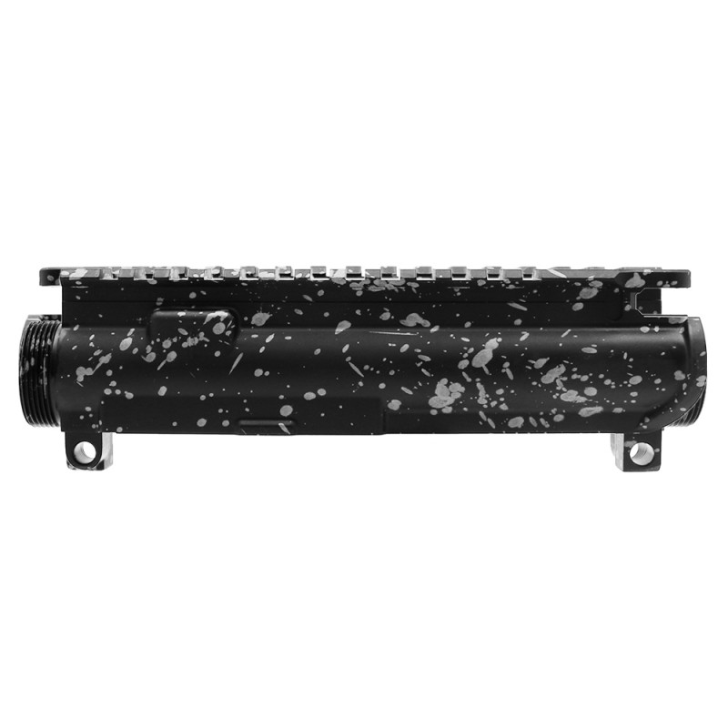 Cerakote Splatter| AR-15 Mil-Spec Upper Receiver - Base Black - Pattern - Glacier Silver - Made in U.S.A Cerakote Splatter| AR-15 Mil-Spec Upper Receiver - Base Black - Pattern - Glacier Silver - Made in U.S.A