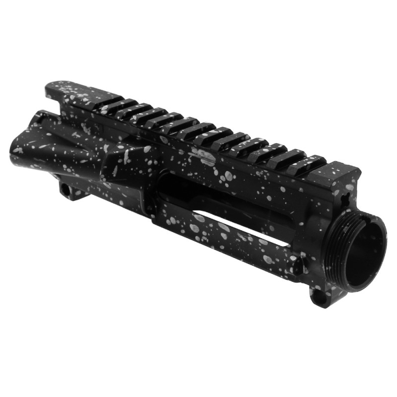 Cerakote Splatter| AR-15 Mil-Spec Upper Receiver - Base Black - Pattern - Glacier Silver - Made in U.S.A Cerakote Splatter| AR-15 Mil-Spec Upper Receiver - Base Black - Pattern - Glacier Silver - Made in U.S.A