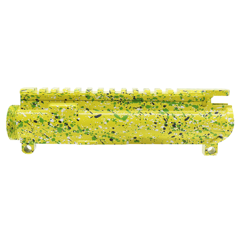 Cerakote Splatter| AR-15 Mil-Spec Upper Receiver - Base Lemon Zest - Pattern - Sniper Gray - Bright White - Zombie Green - Made in U.S.A Cerakote Splatter| AR-15 Mil-Spec Upper Receiver - Base Lemon Zest - Pattern - Sniper Gray - Bright White - Zombie Green - Made in U.S.A