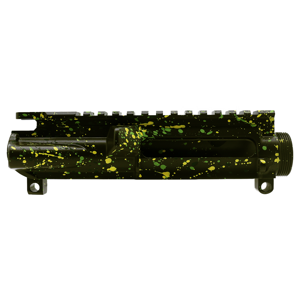Cerakote Splatter| AR-15 Mil-Spec Upper Receiver - Base OD Green - Pattern - Highland Green - Lemon Zest - Zombie Green - Made in U.S.A Cerakote Splatter| AR-15 Mil-Spec Upper Receiver - Base OD Green - Pattern - Highland Green - Lemon Zest - Zombie Green - Made in U.S.A