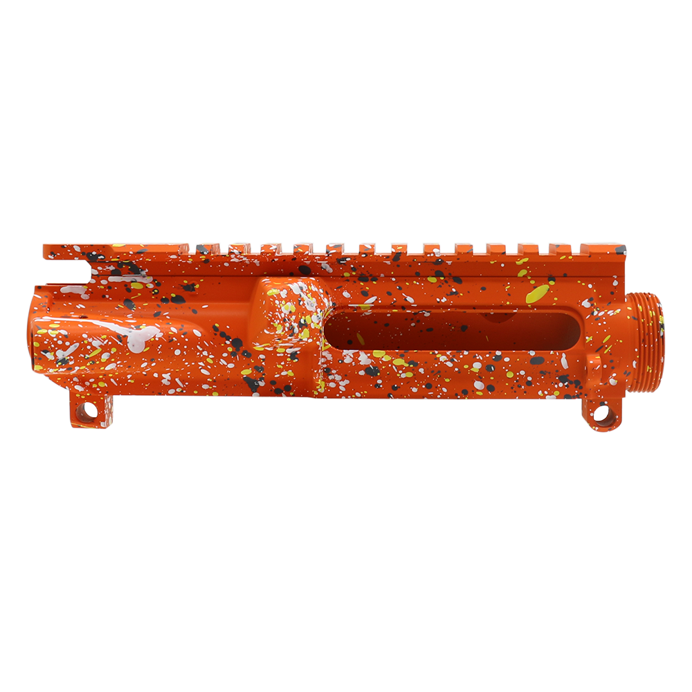 Cerakote Splatter| AR-15 Mil-Spec Upper Receiver - Base Hunter Orange - Pattern - Sniper Gray - Bright White - Lemon Zest - Made in U.S.A