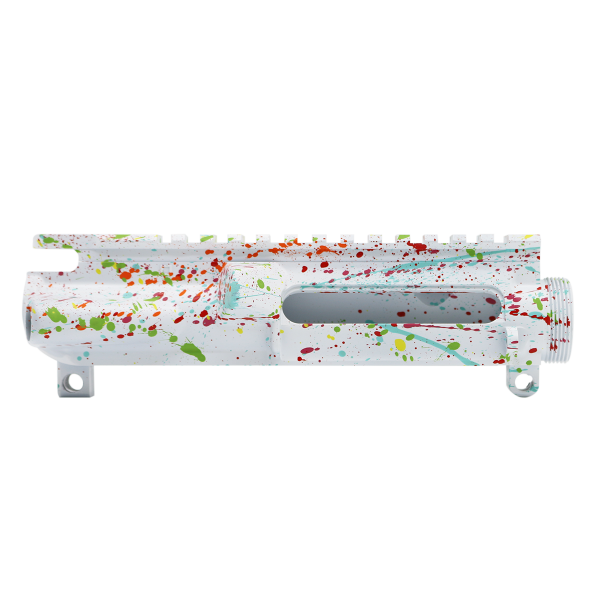 CERAKOTE SPLATTER WHI | AR-15 MIL-SPEC UPPER RECEIVER - Base WHI - Pattern - RGB.RED.PNK.ORG.LEM.ZBG - MADE IN U.S.A CERAKOTE SPLATTER WHI | AR-15 MIL-SPEC UPPER RECEIVER - Base WHI - Pattern - RGB.RED.PNK.ORG.LEM.ZBG - MADE IN U.S.A