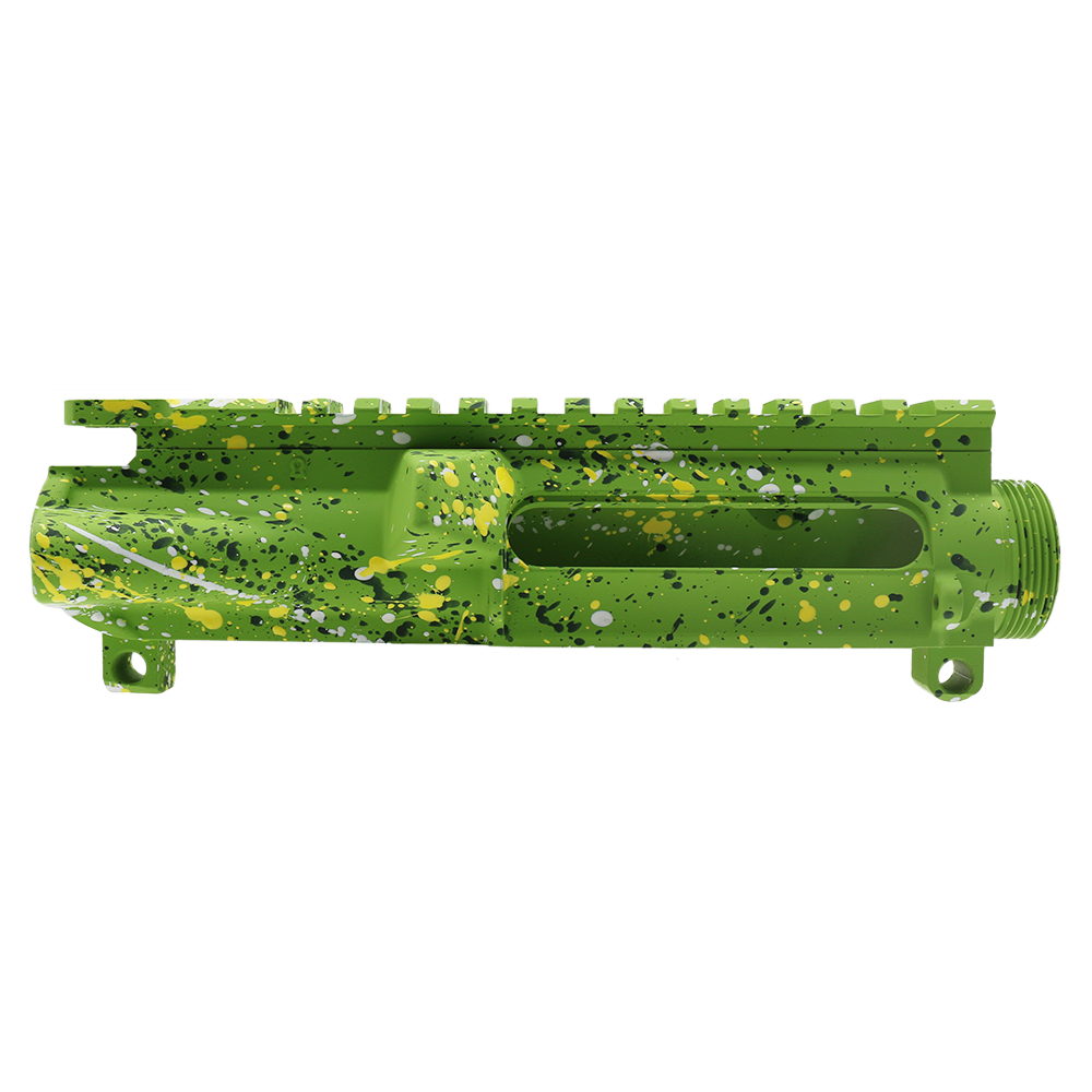 Cerakote Splatter| AR-15 Mil-Spec Upper Receiver - Base Zombie Green - Pattern - Highland Green - Bright White - Lemon Zest - Made in U.S.A Cerakote Splatter| AR-15 Mil-Spec Upper Receiver - Base Zombie Green - Pattern - Highland Green - Bright White - Lemon Zest - Made in U.S.A