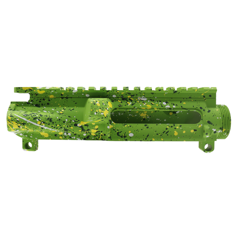 Cerakote Splatter| AR-15 Mil-Spec Upper Receiver - Base Zombie Green - Pattern - Highland Green - Bright White - Lemon Zest - Made in U.S.A Cerakote Splatter| AR-15 Mil-Spec Upper Receiver - Base Zombie Green - Pattern - Highland Green - Bright White - Lemon Zest - Made in U.S.A