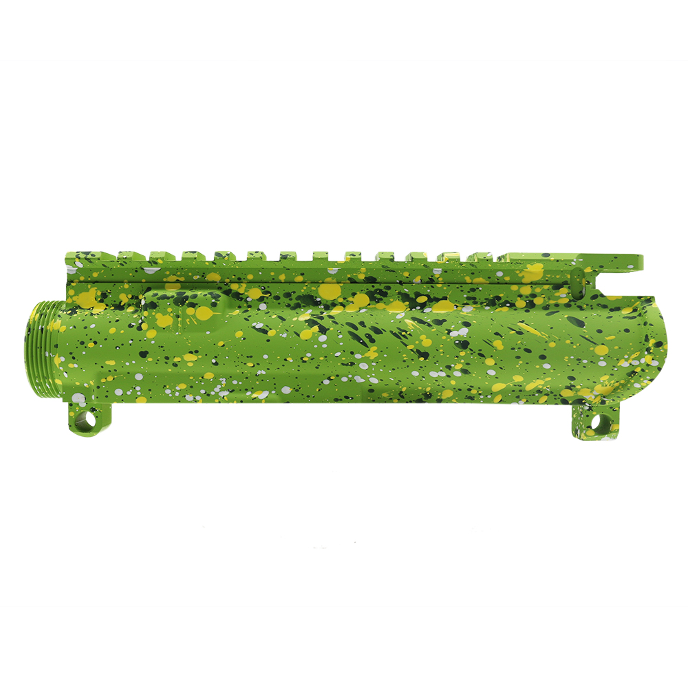 Cerakote Splatter| AR-15 Mil-Spec Upper Receiver - Base Zombie Green - Pattern - Highland Green - Bright White - Lemon Zest - Made in U.S.A Cerakote Splatter| AR-15 Mil-Spec Upper Receiver - Base Zombie Green - Pattern - Highland Green - Bright White - Lemon Zest - Made in U.S.A