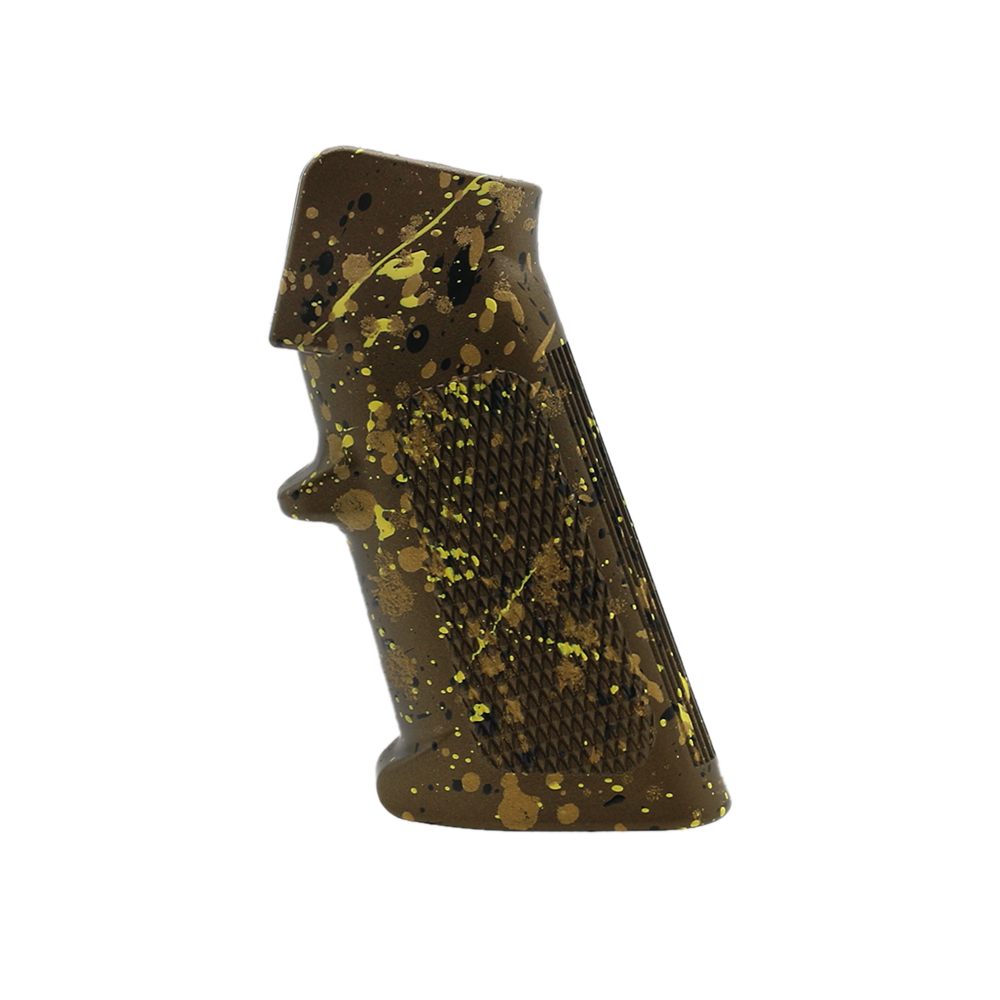 CERAKOTE SPLATTER | AR STANDARD A2 PISTOL GRIP - BASE BURNT BRONZE - PATTERN - GOLD - BLACK - LEMON ZEST