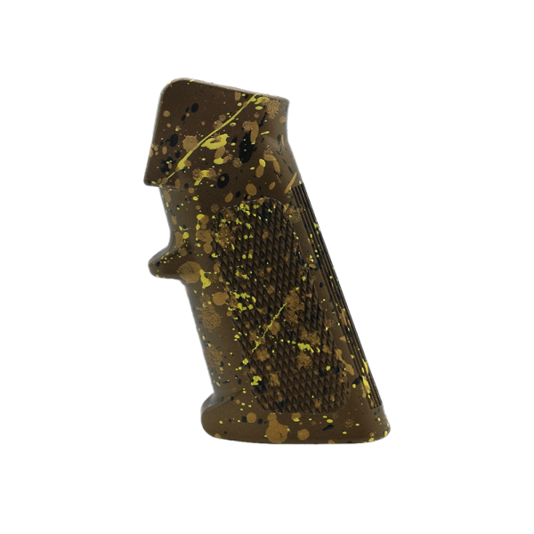 CERAKOTE SPLATTER | AR STANDARD A2 PISTOL GRIP - BASE BURNT BRONZE - PATTERN - GOLD - BLACK - LEMON ZEST