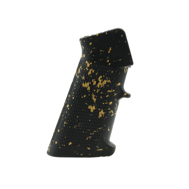 CERAKOTE SPLATTER | AR STANDARD A2 PISTOL GRIP - BASE BLACK - PATTERN - GOLD CERAKOTE SPLATTER | AR STANDARD A2 PISTOL GRIP - BASE BLACK - PATTERN - GOLD