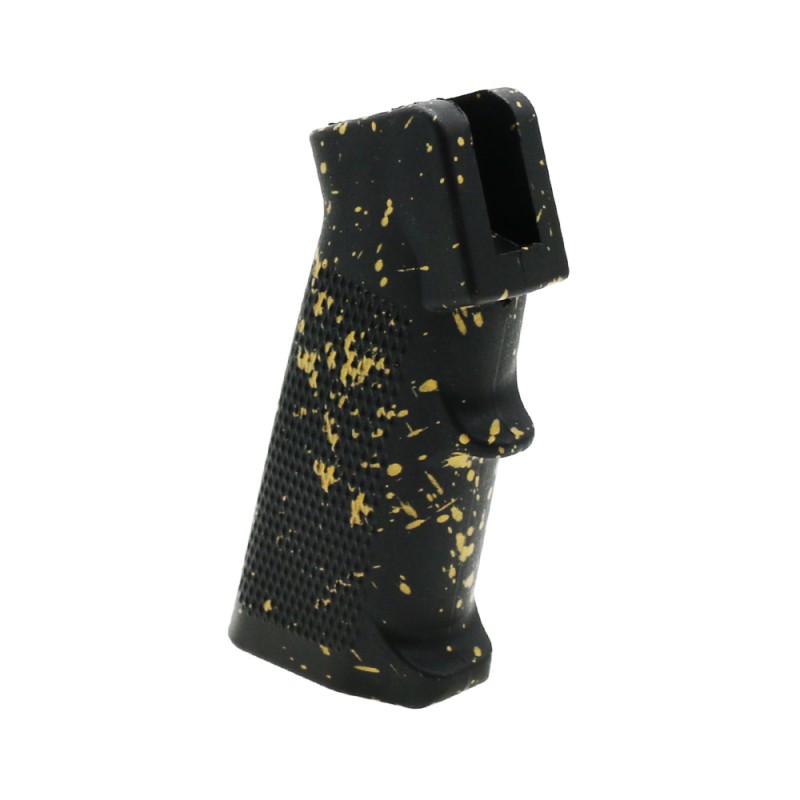 CERAKOTE SPLATTER | AR STANDARD A2 PISTOL GRIP - BASE BLACK - PATTERN - GOLD CERAKOTE SPLATTER | AR STANDARD A2 PISTOL GRIP - BASE BLACK - PATTERN - GOLD