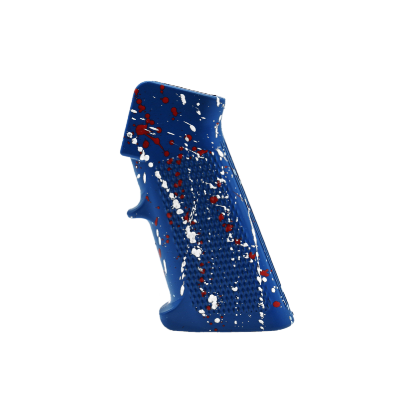 CERAKOTE SPLATTER | AR STANDARD A2 PISTOL GRIP - BASE BLUE FLAME - PATTERN - BRIGHT WHITE - RED CERAKOTE SPLATTER | AR STANDARD A2 PISTOL GRIP - BASE BLUE FLAME - PATTERN - BRIGHT WHITE - RED