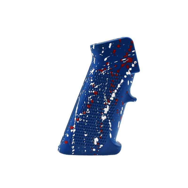 CERAKOTE SPLATTER | AR STANDARD A2 PISTOL GRIP - BASE BLUE FLAME - PATTERN - BRIGHT WHITE - RED CERAKOTE SPLATTER | AR STANDARD A2 PISTOL GRIP - BASE BLUE FLAME - PATTERN - BRIGHT WHITE - RED