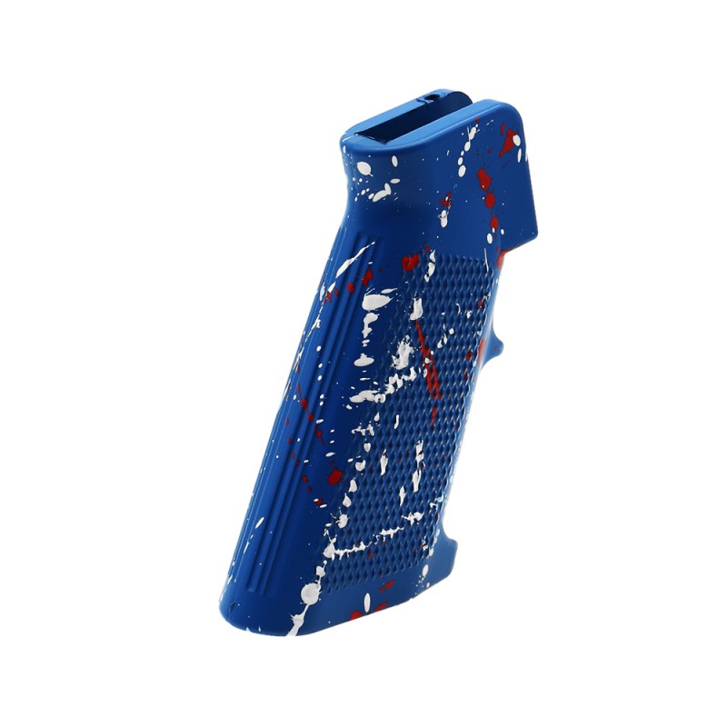 CERAKOTE SPLATTER | AR STANDARD A2 PISTOL GRIP - BASE BLUE FLAME - PATTERN - BRIGHT WHITE - RED CERAKOTE SPLATTER | AR STANDARD A2 PISTOL GRIP - BASE BLUE FLAME - PATTERN - BRIGHT WHITE - RED