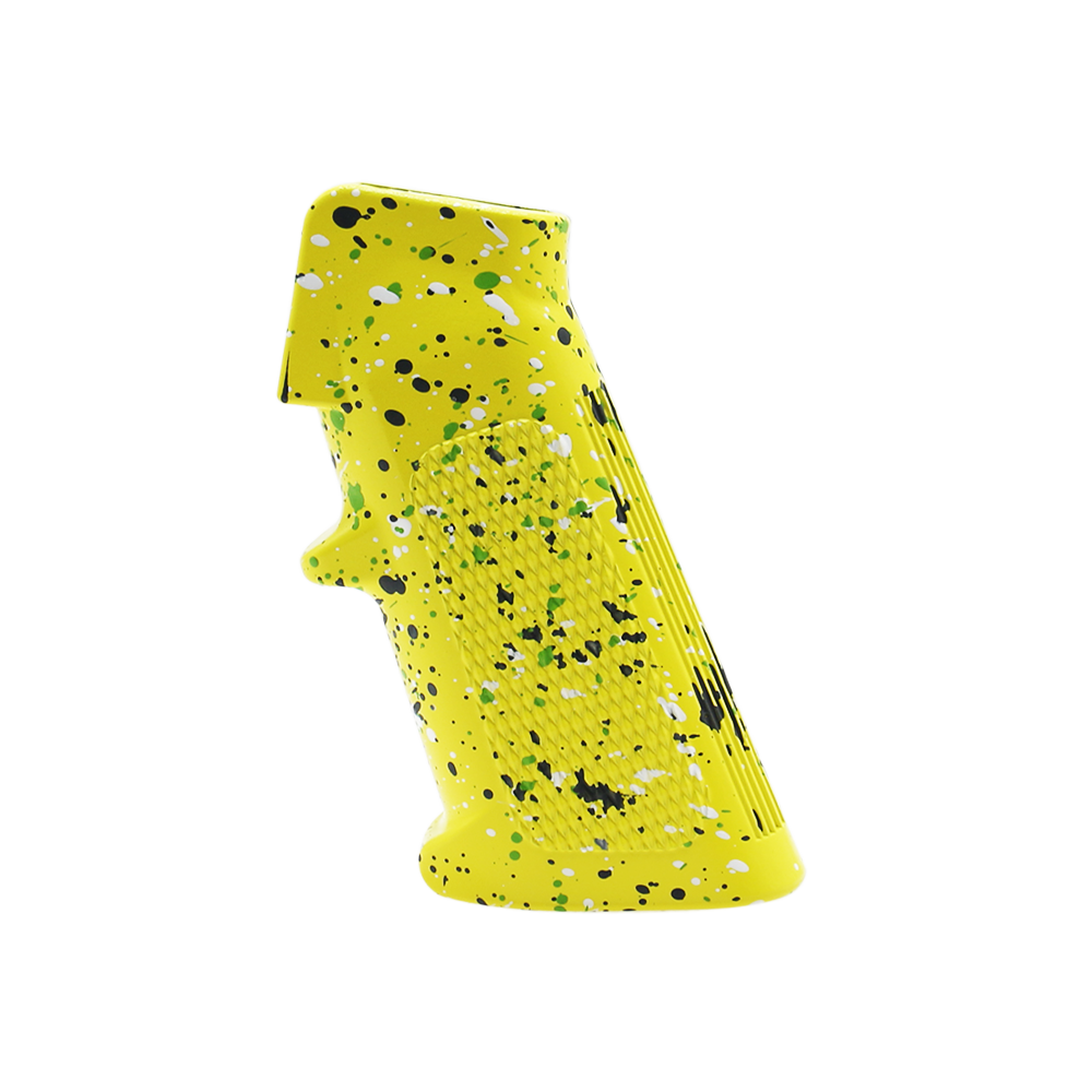 CERAKOTE SPLATTER | AR STANDARD A2 PISTOL GRIP - BASE LEMON ZEST - PATTERN - SNIPER GRAY - BRIGHT WHITE - ZOMBIE GREEN CERAKOTE SPLATTER | AR STANDARD A2 PISTOL GRIP - BASE LEMON ZEST - PATTERN - SNIPER GRAY - BRIGHT WHITE - ZOMBIE GREEN
