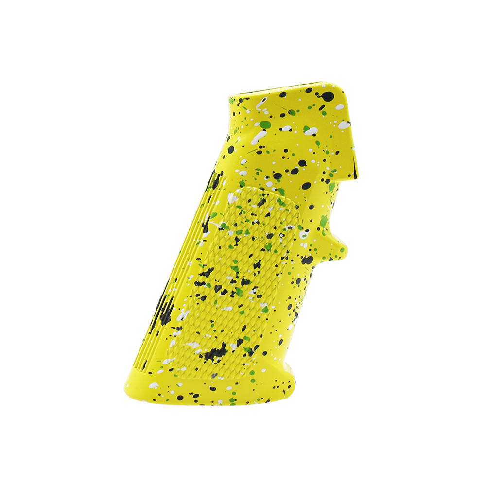 CERAKOTE SPLATTER | AR STANDARD A2 PISTOL GRIP - BASE LEMON ZEST - PATTERN - SNIPER GRAY - BRIGHT WHITE - ZOMBIE GREEN CERAKOTE SPLATTER | AR STANDARD A2 PISTOL GRIP - BASE LEMON ZEST - PATTERN - SNIPER GRAY - BRIGHT WHITE - ZOMBIE GREEN