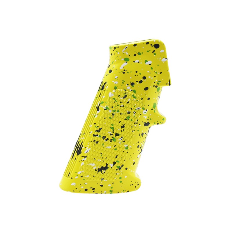 CERAKOTE SPLATTER | AR STANDARD A2 PISTOL GRIP - BASE LEMON ZEST - PATTERN - SNIPER GRAY - BRIGHT WHITE - ZOMBIE GREEN CERAKOTE SPLATTER | AR STANDARD A2 PISTOL GRIP - BASE LEMON ZEST - PATTERN - SNIPER GRAY - BRIGHT WHITE - ZOMBIE GREEN