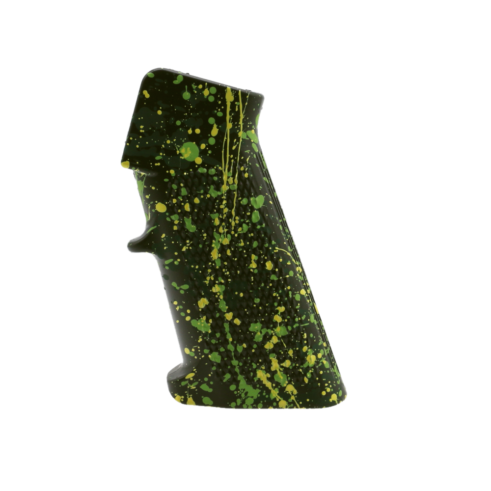 CERAKOTE SPLATTER | AR STANDARD A2 PISTOL GRIP - BASE OD GREEN - PATTERN - HIGHLAND GREEN - LEMON ZEST - ZOMBIE GREEN CERAKOTE SPLATTER | AR STANDARD A2 PISTOL GRIP - BASE OD GREEN - PATTERN - HIGHLAND GREEN - LEMON ZEST - ZOMBIE GREEN