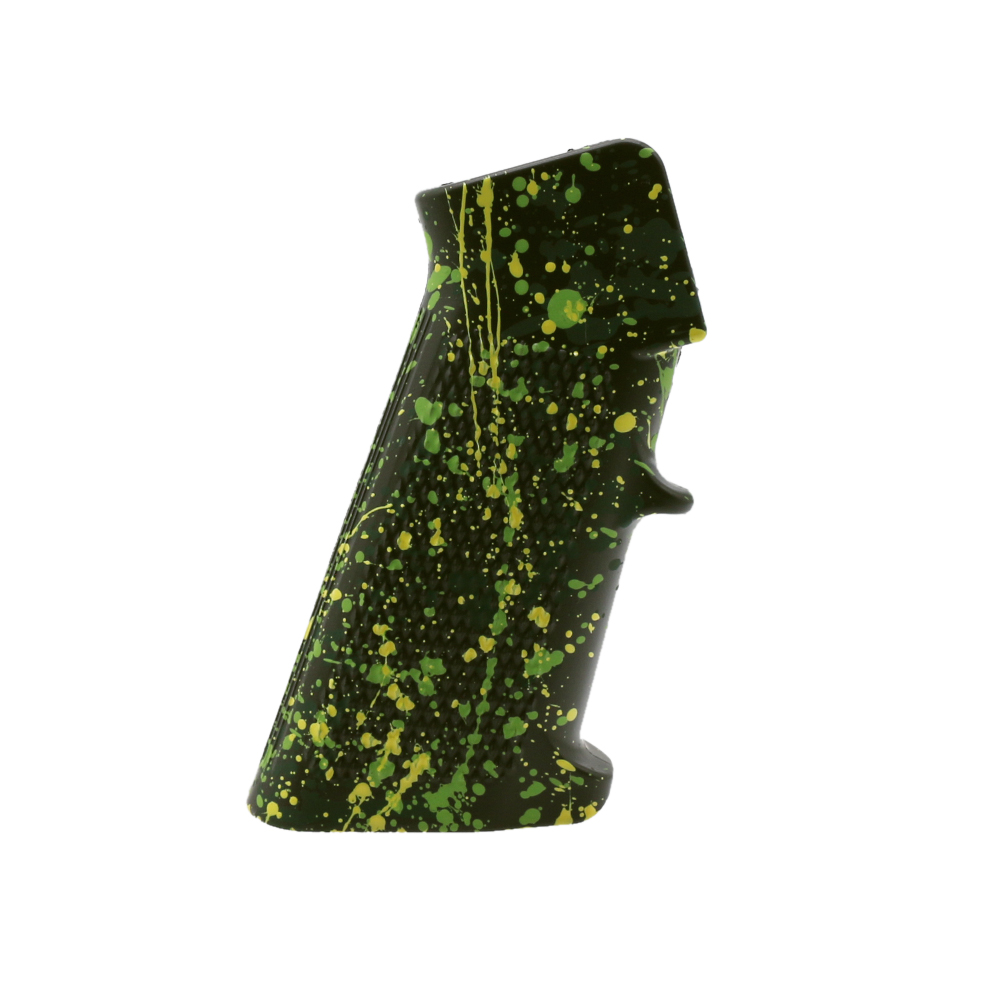 CERAKOTE SPLATTER | AR STANDARD A2 PISTOL GRIP - BASE OD GREEN - PATTERN - HIGHLAND GREEN - LEMON ZEST - ZOMBIE GREEN CERAKOTE SPLATTER | AR STANDARD A2 PISTOL GRIP - BASE OD GREEN - PATTERN - HIGHLAND GREEN - LEMON ZEST - ZOMBIE GREEN