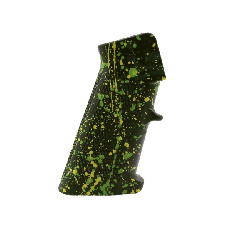 CERAKOTE SPLATTER | AR STANDARD A2 PISTOL GRIP - BASE OD GREEN - PATTERN - HIGHLAND GREEN - LEMON ZEST - ZOMBIE GREEN CERAKOTE SPLATTER | AR STANDARD A2 PISTOL GRIP - BASE OD GREEN - PATTERN - HIGHLAND GREEN - LEMON ZEST - ZOMBIE GREEN